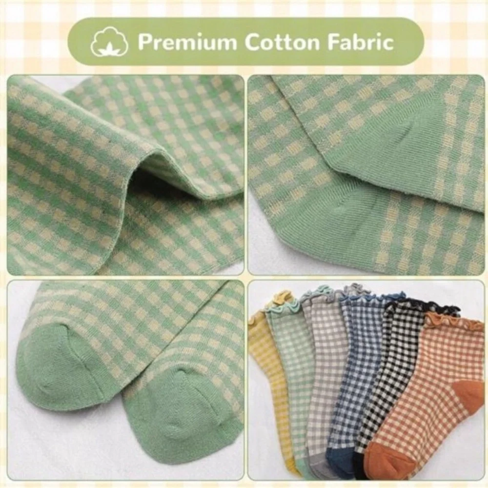 6 Pairs Women Ruffle Socks Striped Frilly Socks, Women Cute Socks Checkered